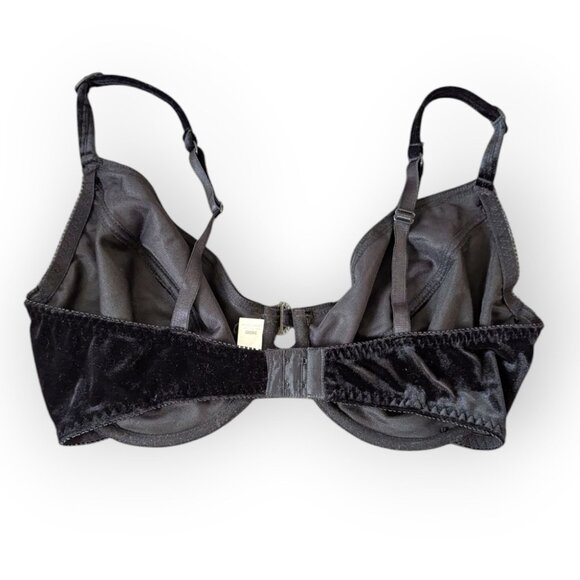 Vintage 90s Y2K Black Velvet Bra and Pantie Lingerie Set String Bikini - Picture 4 of 13